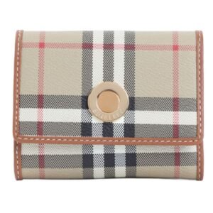 Burberry Lancaster wallet in vintage check pattern with brown leather trim and gold-tone logo