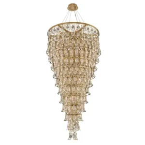 Carmella 36 inch large crystal pendant light by Allegri with faceted teardrop crystals and chrome finish