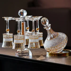 Luxury crystal wine decanter set with vintage-style goblets