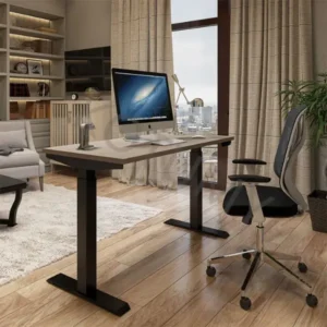 Height adjustable dual motor standing desk with storage lockers