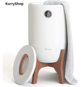 Luxury towel warmer in bathroom holding warm towels after a shower