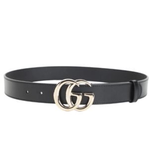 Gucci 3 cm GG Gold Belt in black calf leather with signature metallic buckle