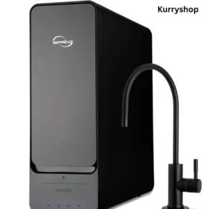 Tankless reverse osmosis water filtration system installed under kitchen sink