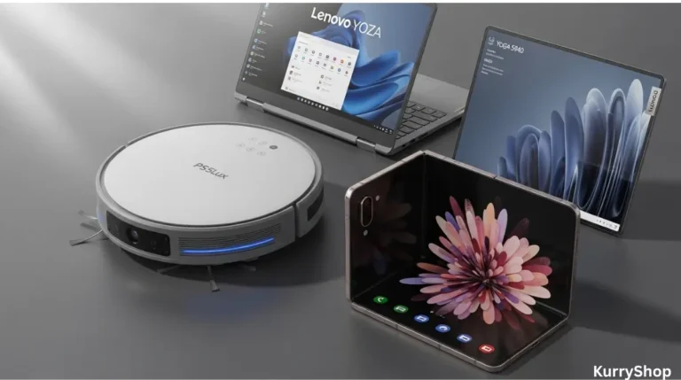 Discover premium tech upgrades for your home office, including a smart robot vacuum, Samsung Galaxy Z Fold 4, and Lenovo Yoga laptop for a smoother daily workflow.