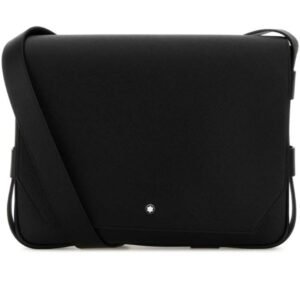 Montblanc black leather messenger crossbody bag with adjustable strap for daily professional commute