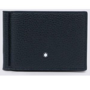 Montblanc black leather wallet featuring logo detail, silver hardware, and multiple card slots