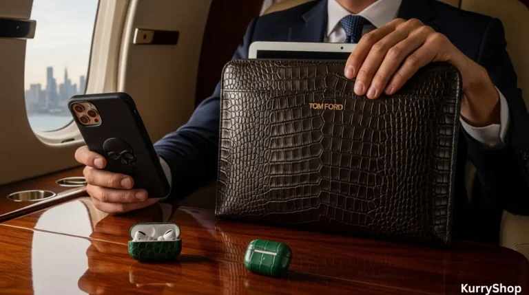 three premium leather tech accessories from Larusmiani, Alexander McQueen, and Tom Ford that elevate AirPods, iPhone, and laptop style with refined craftsmanship