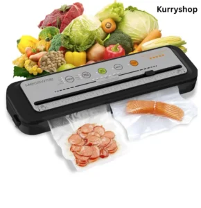 Compact vacuum sealer machine sealing food in plastic bags for longer freshness