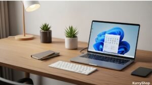 Luxury home office setup featuring genuine Windows 11 software