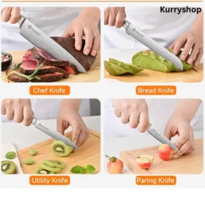 Sunnecko 15 piece kitchen knife set with block and built-in sharpener