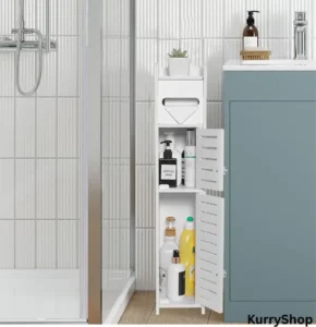 “Over-the-toilet bathroom storage cabinet using vertical space in a small bathroom”